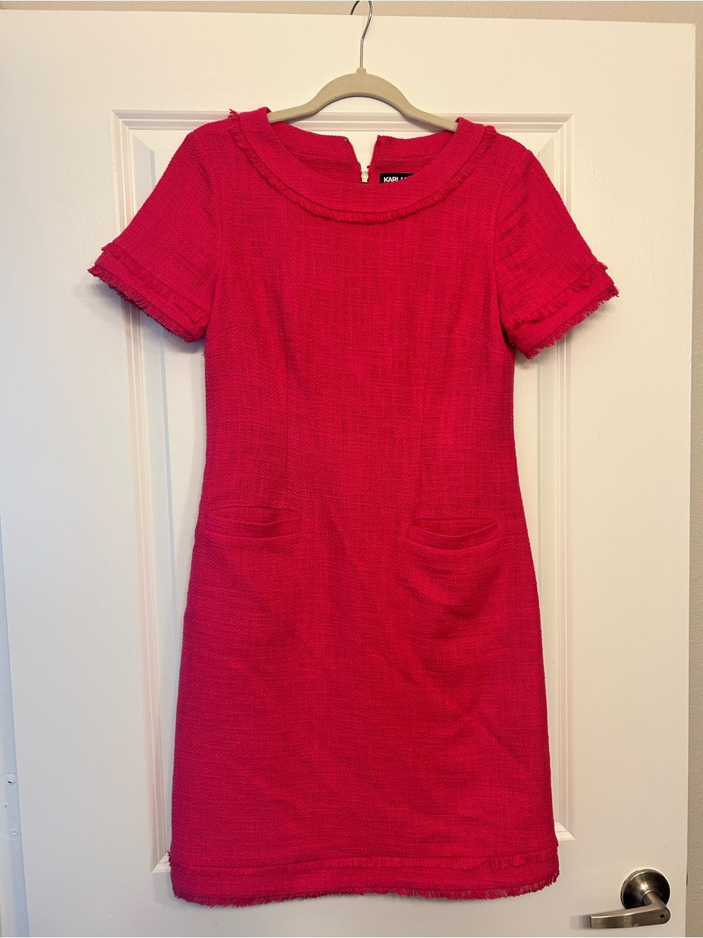 Karl Lagerfeld Hot Pink Tweed Short-Sleeve Shift Dress